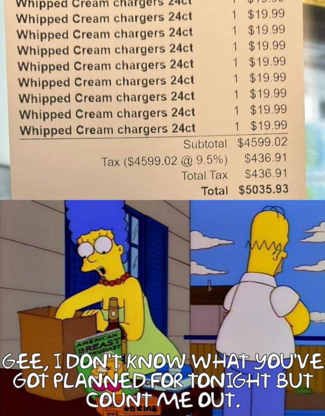 vvnippea Lream chaigeis Lt N SN Sy Whipped Cream chargers 24ct 1 1999 Whipped Cream chargers 24ct 1 1999 Whipped Cream chargers 24ct 1 1999 Whipped Cream chargers 24ct 1 1999 Whipped Cream chargers 24ct 1 1999 Whipped Cream chargers 2dct 1 1999 Whipped Cream chargers 24ct 1 Whipped Cream chargers 24ct 1 1999 Sublotal 459902 Tax 459902 95 43691 Total Tax 43691 Total 503593