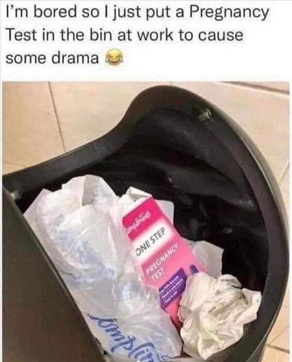 Im bored so just put a Pregnancy Test in the bin at work to cause some drama 2