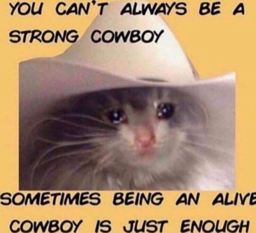 YOU CANT ALWAYS BE A STRONG CowBoY AL SOMETIMES BEING AN ALIVE COWBOY IS JUST ENOUGH