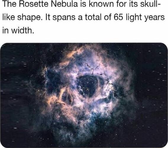 The Rosette Nebula is known for its skull like shape It spans a total of 65 light years width NIIIIVCGA