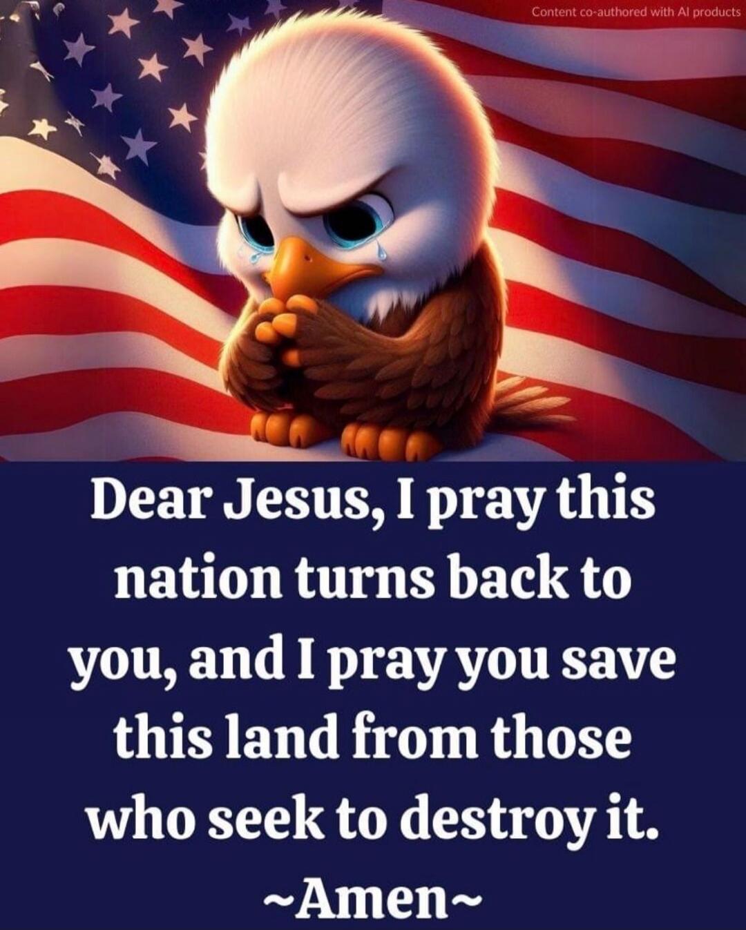 Content co-authored with AI products. Dear Jesus, I pray this nation turns back to you, and I pray you save this land from those who seek to destroy it. ~Amen~