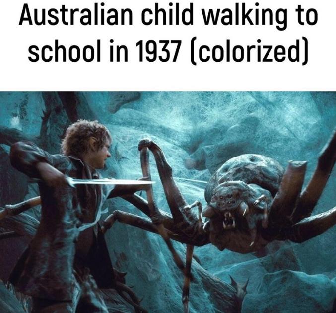 Australian child walking to school in 1937 colorized