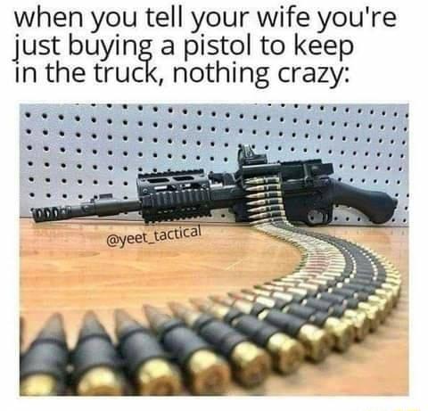 when you tell your wife youre just buying a pistol to keep in the truck nothing crazy