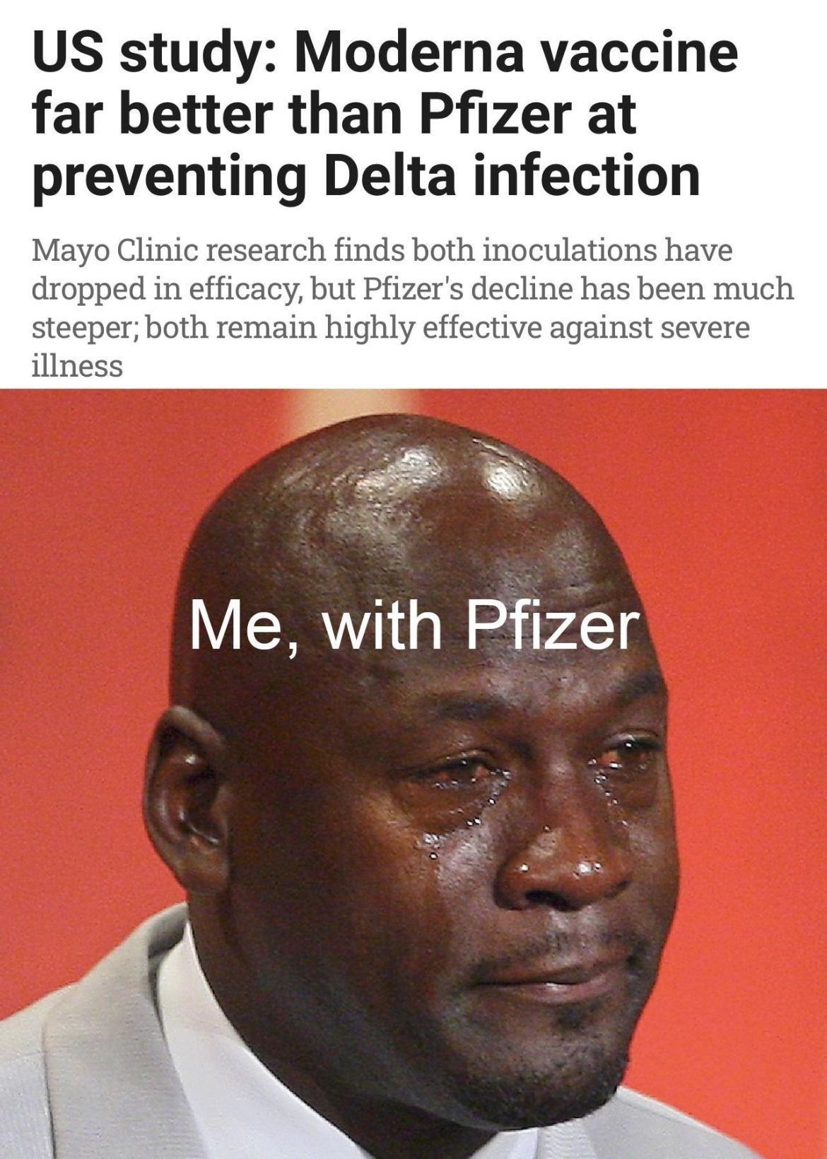 US study Moderna vaccine far better than Pfizer at preventing Delta infection Mayo Clinic research finds both inoculations have dropped in efficacy but Pfizers decline has been much steeper both remain highly effective against severe illness