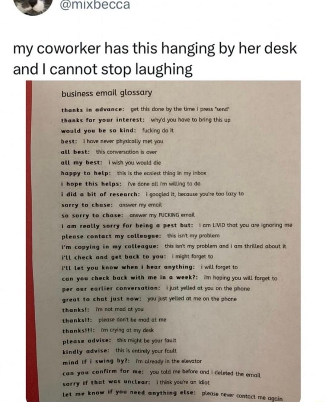 my coworker has this hanging by her desk and cannot stop laughing