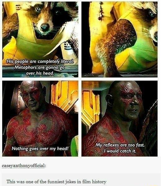 Metaphorsiaregonnalg go _overhis head q My reflexes are too fast I Wwould catchit