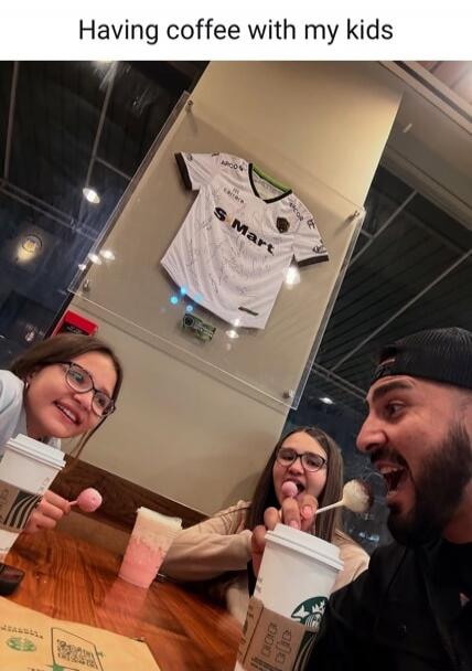 Having coffee with my kids