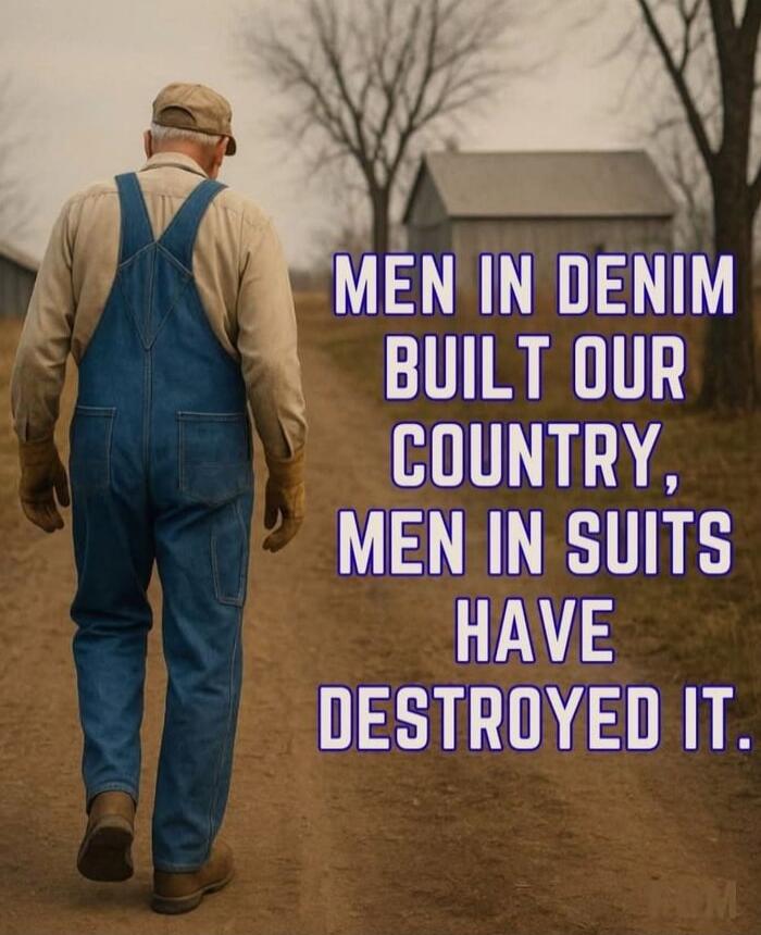 MEN IN DENIM BUILT OUR COUNTRY, MEN IN SUITS HAVE DESTROYED IT.
