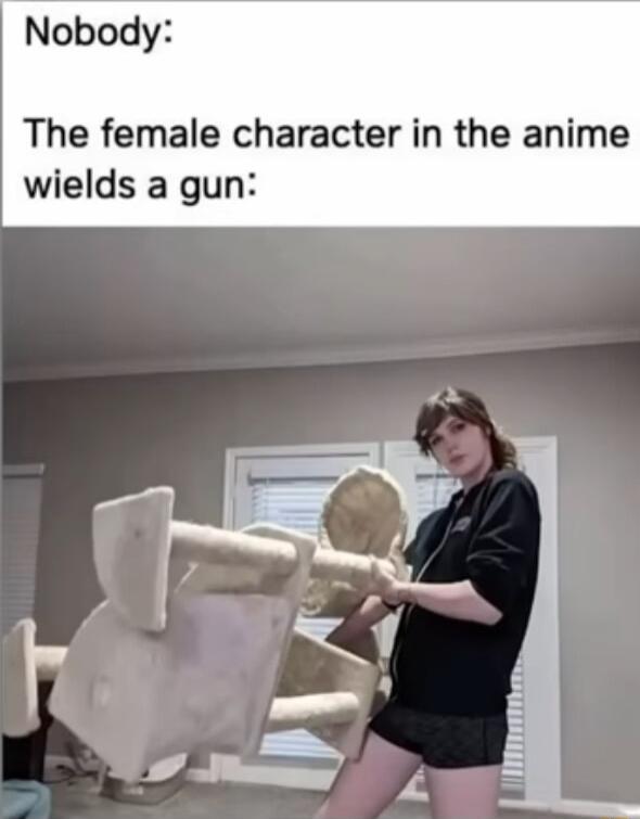 Nobody The female character in the anime wields a gun