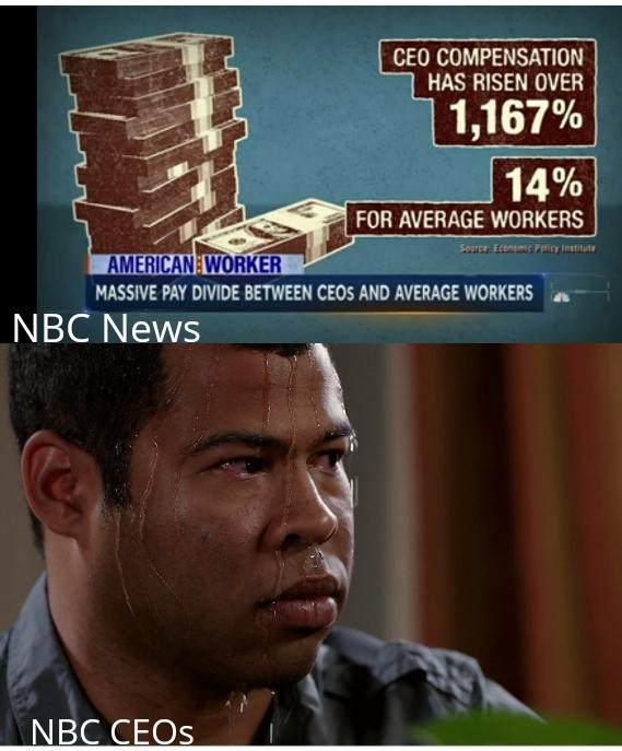 AMERICANEWORKER MASSIVE PAY DIVIDE BETWEEN CEOS AND AVERAGE WORKERS o NNENS NBC CEOs