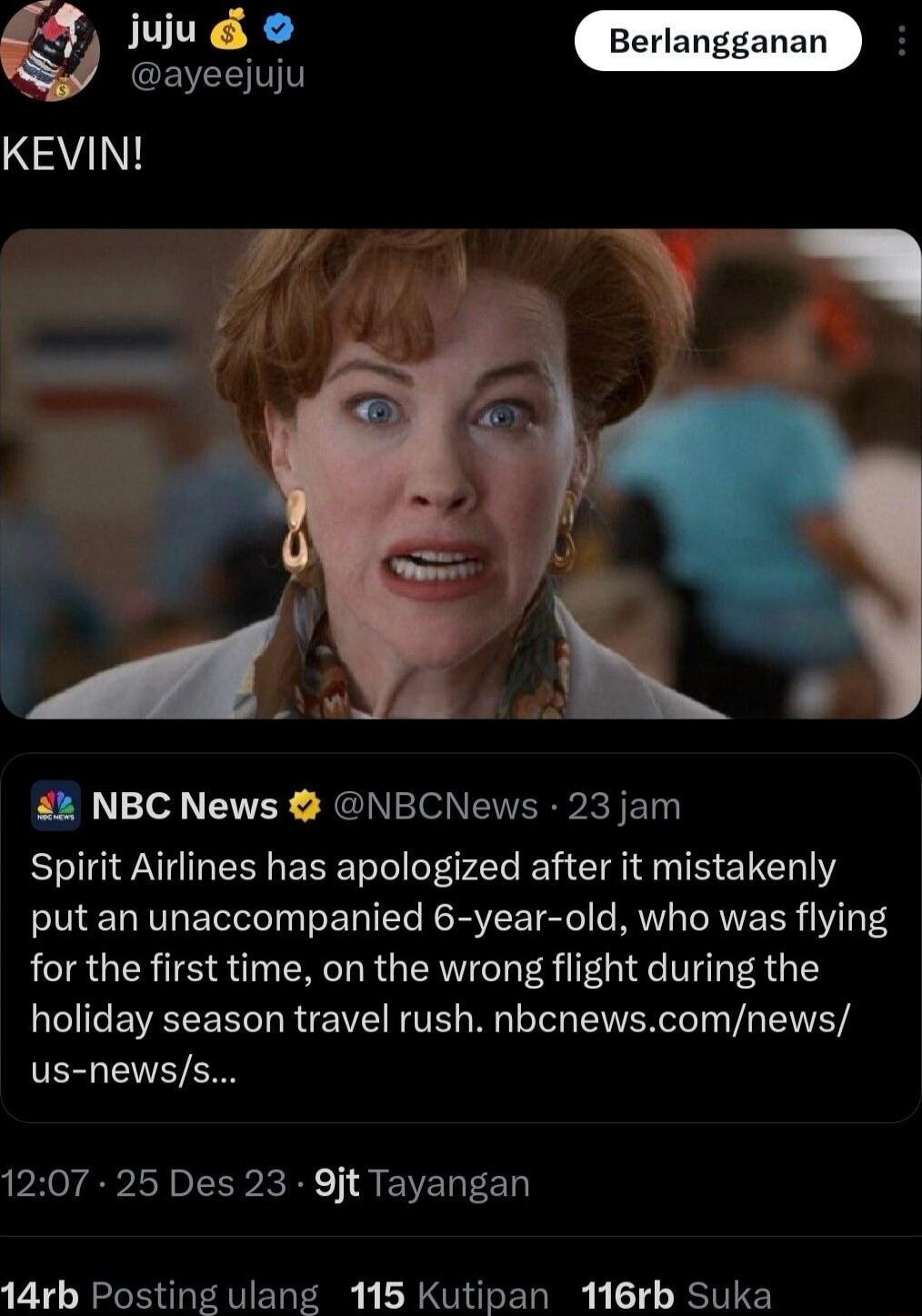 KEVIN!\nNBC News: Spirit Airlines has apologized after it mistakenly put an unaccompanied 6-year-old, who was flying for the first time, on the wrong flight during the holiday season travel rush. nbcnews.com/news/us-news/...