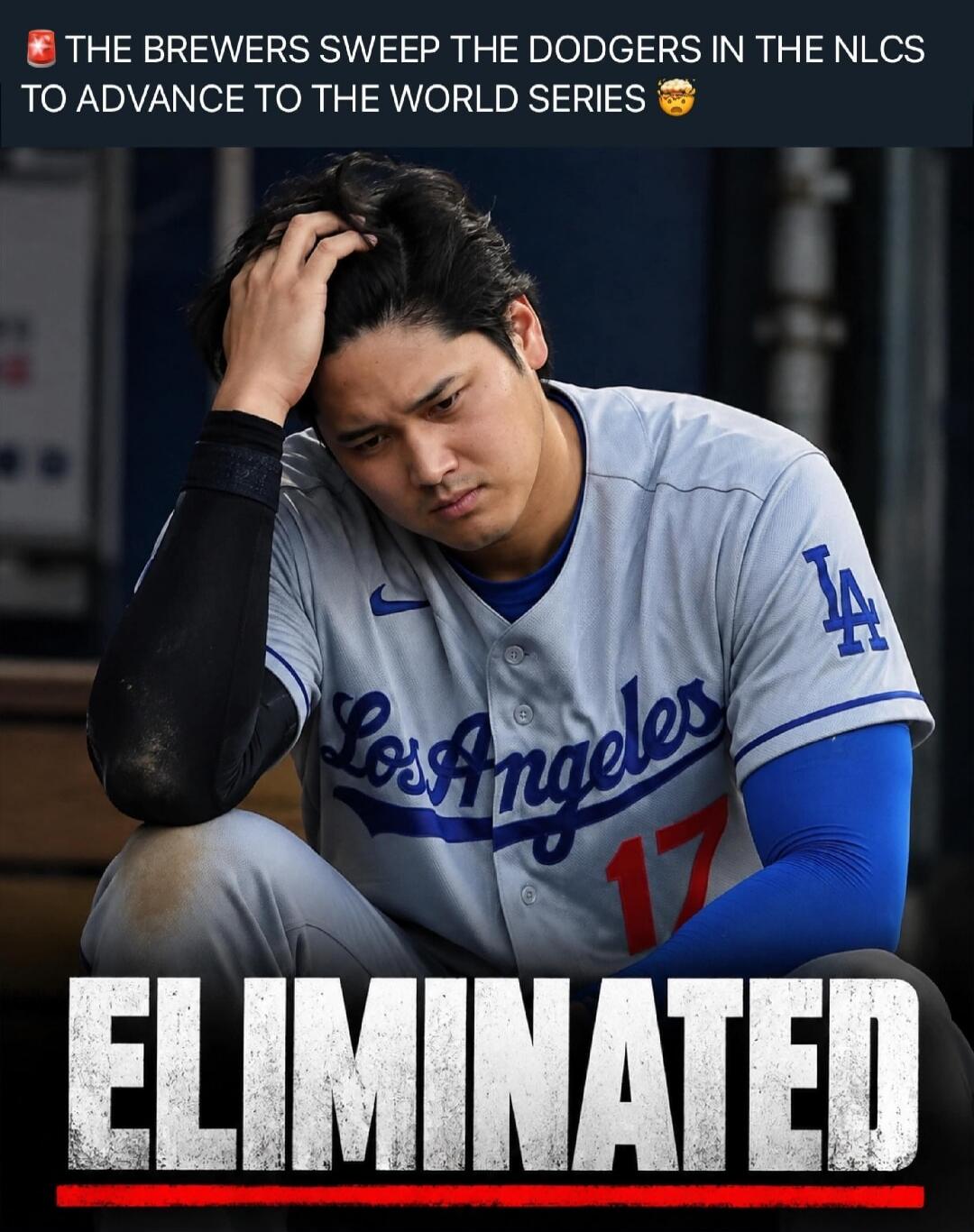 THE BREWERS SWEEP THE DODGERS IN THE NLCS TO ADVANCE TO THE WORLD SERIES ELIMINATED
