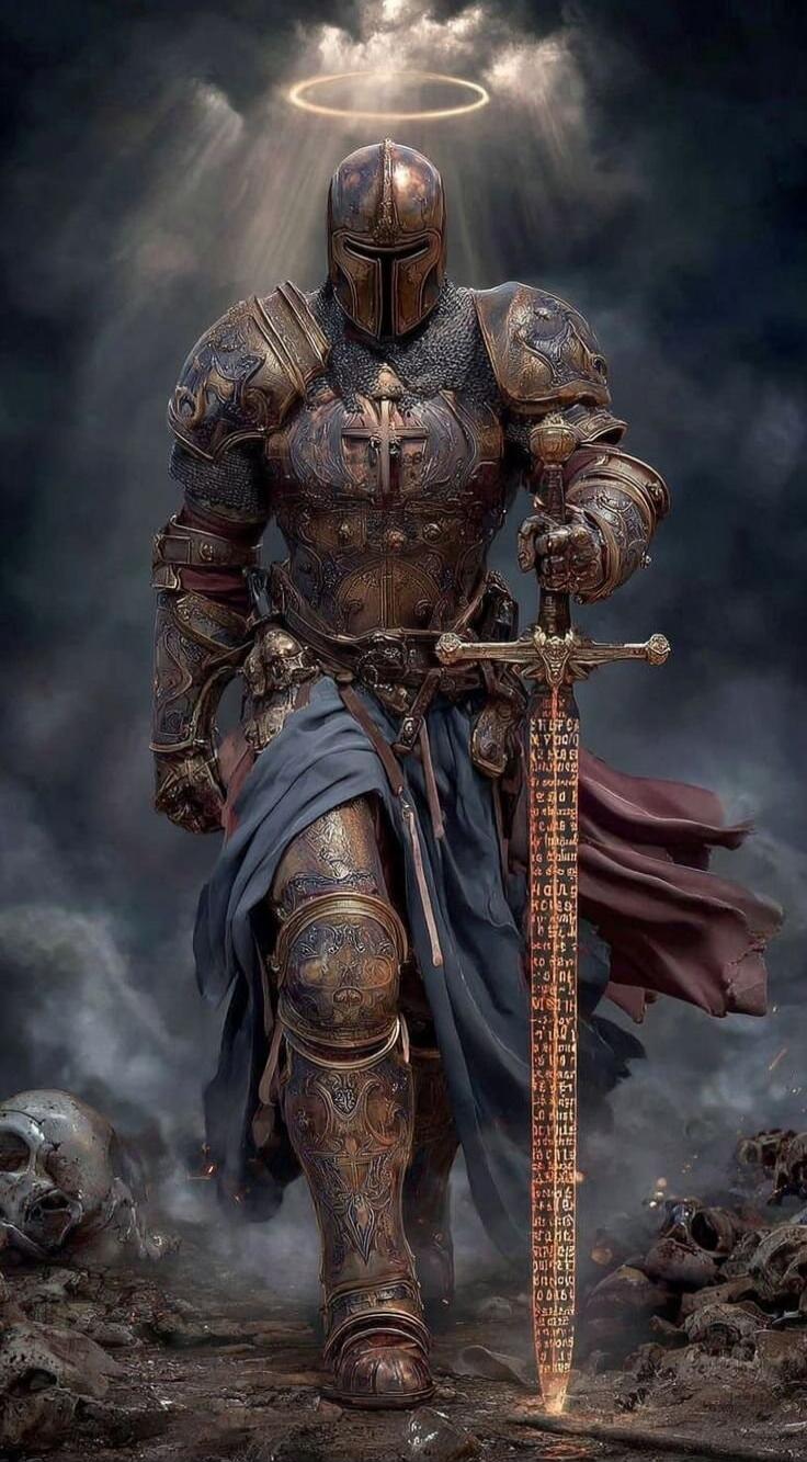 Illegible text on the sword blade.