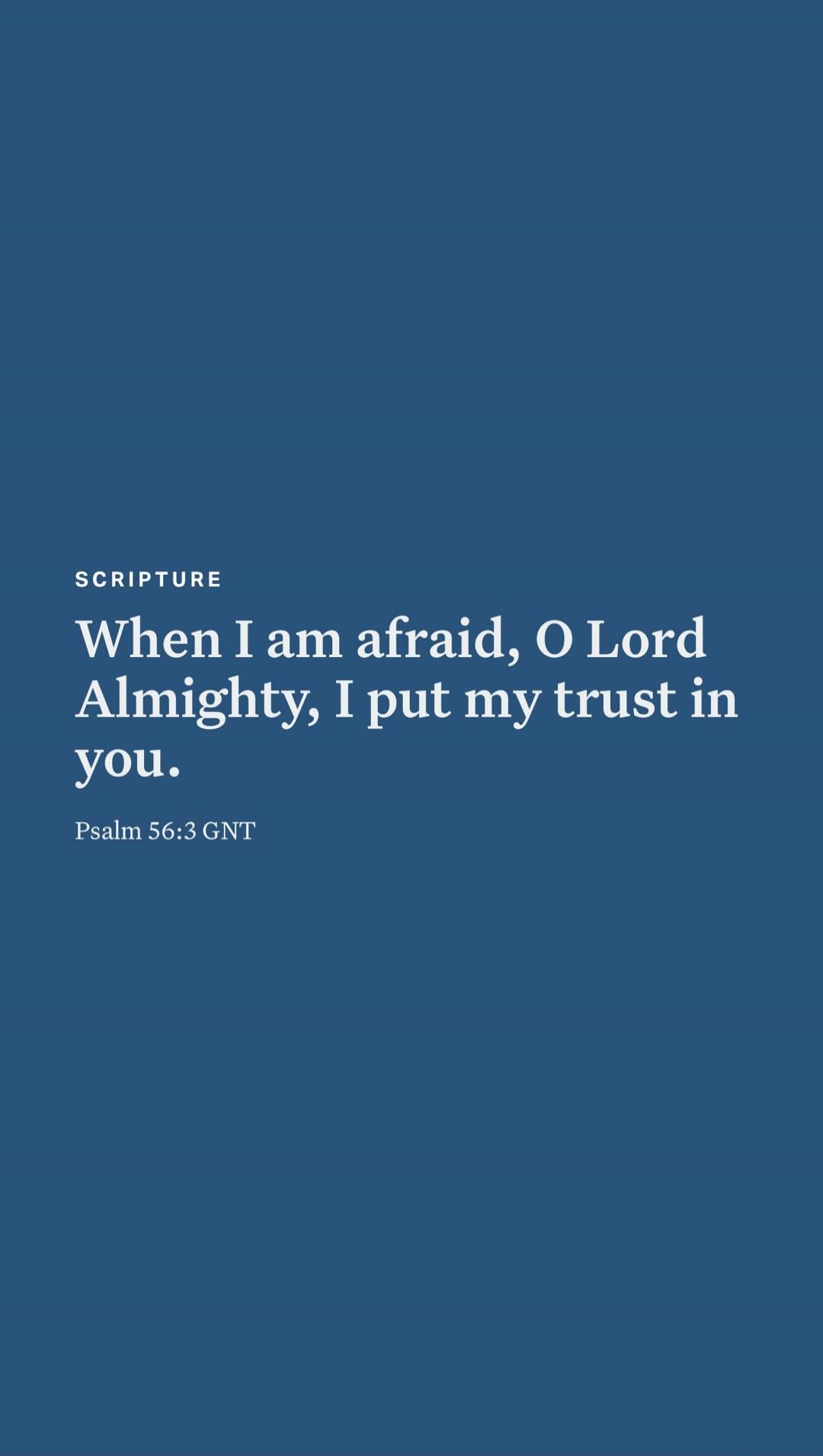 When I am afraid, O Lord Almighty, I put my trust in you.
Psalm 56:3 GNT