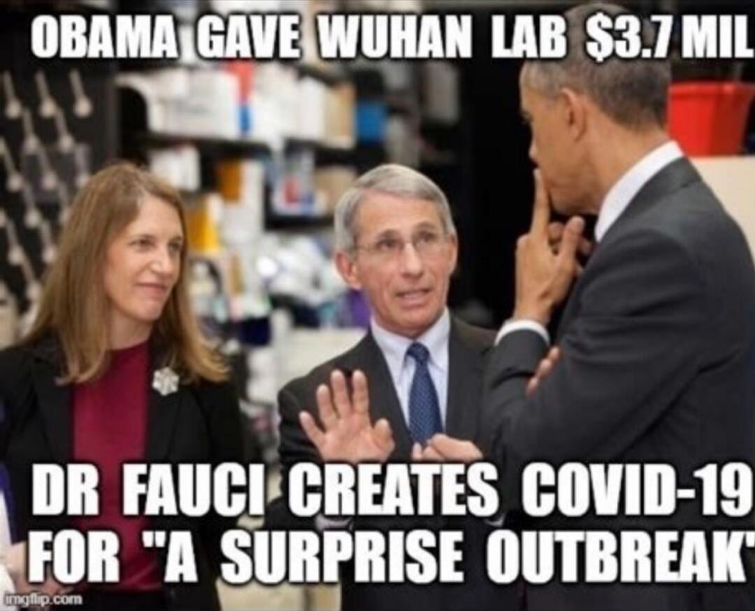 OBAMA GAVE WUHAN LAB $3.7 MIL
DR FAUCI CREATES COVID-19 FOR 