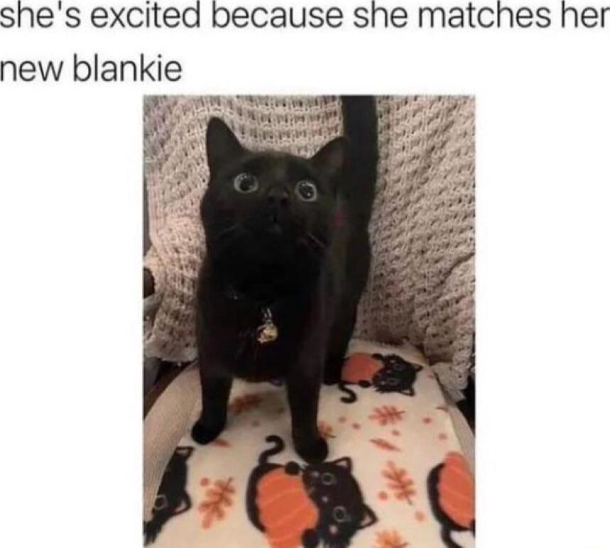 shes excited because she matches her new blankie