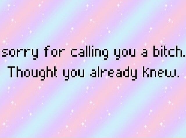 sorry for calling you a bitch. Thought you already knew.