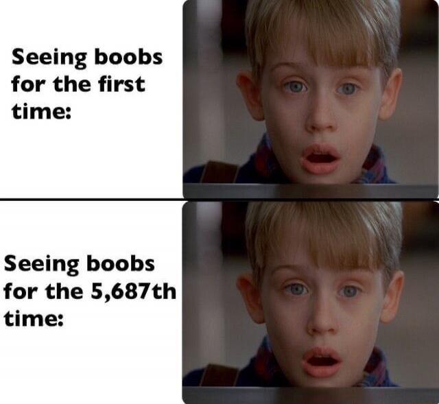 Seeing boobs for the first time: Seeing boobs for the 5,687th time: