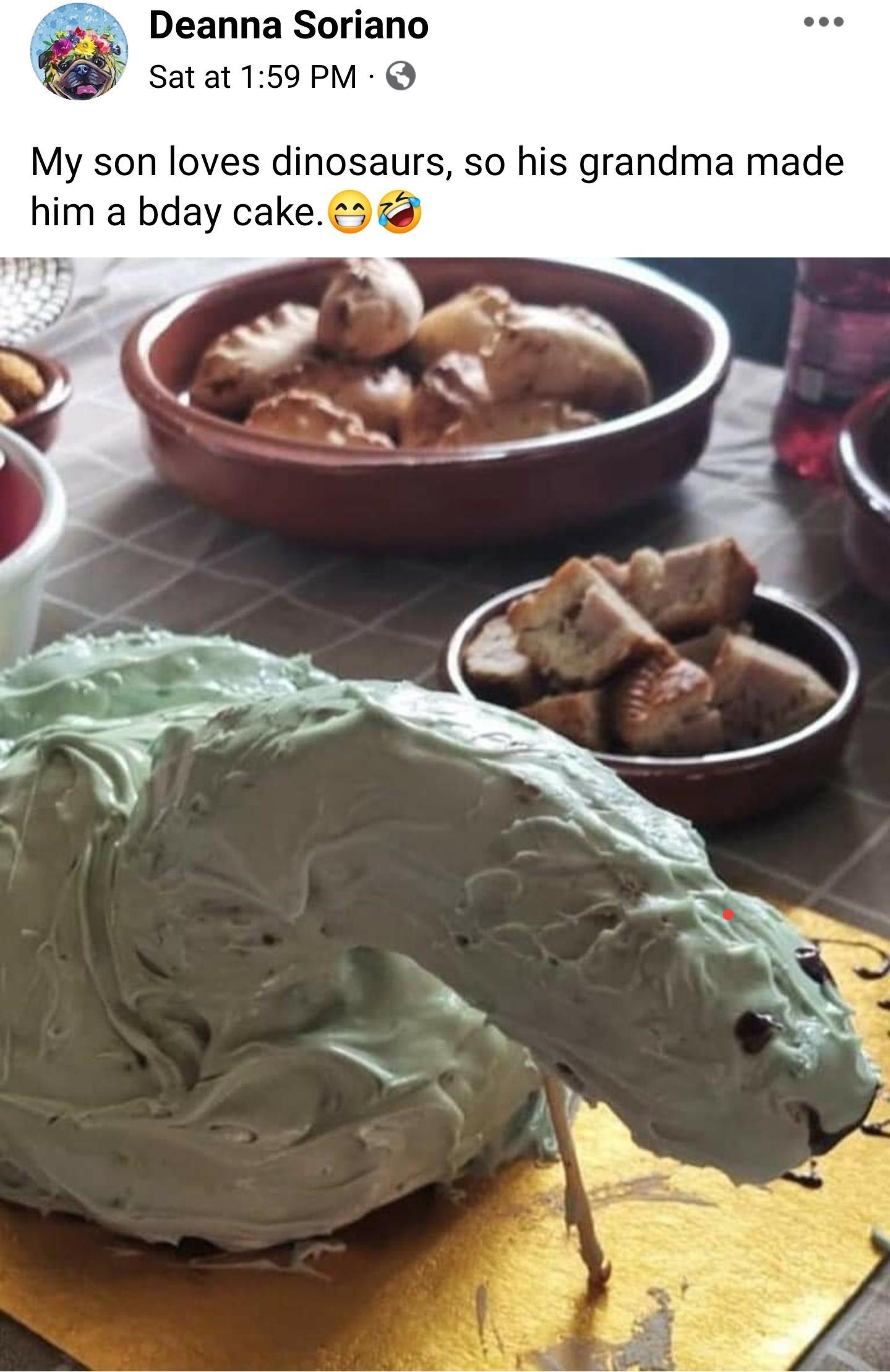 Deanna Soriano Satat159 PM My son loves dinosaurs so his grandma made him a bday cake 5 o