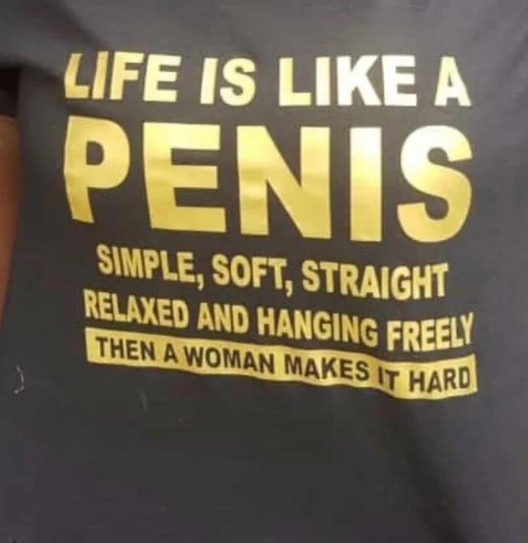 LIFE IS LIKE A PENIS SIMPLE, SOFT, STRAIGHT RELAXED AND HANGING FREELY THEN A WOMAN MAKES IT HARD