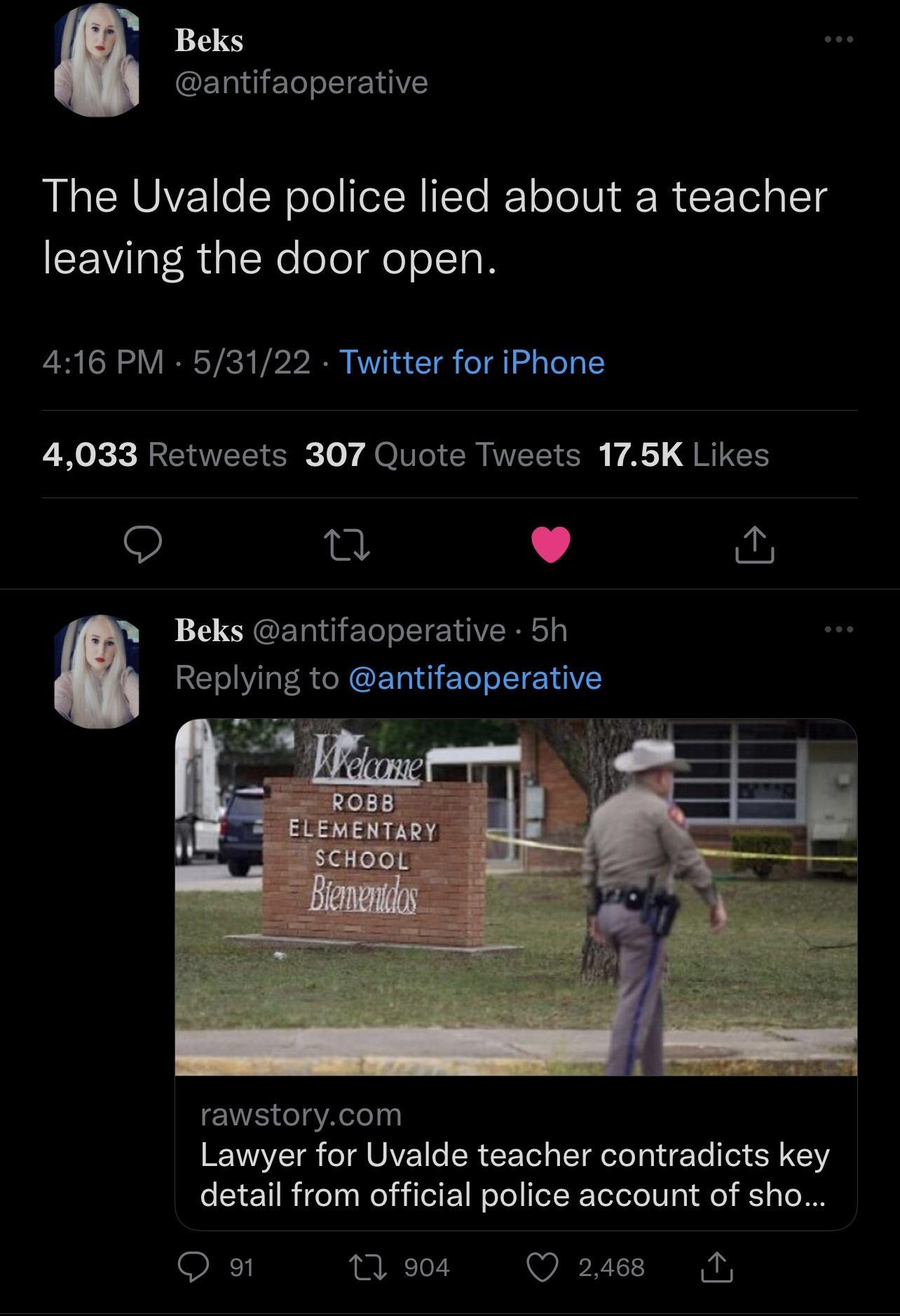 Beks ETETo oI TaYC LRV e SR oTolIeI HITTo IE1o oV dFIuT TelgTg leaving the door open 416 PM 53122 Twitter for iPhone 4033 Retweets 307 Quote Tweets 175K Likes O u L ay Beks antifaoperative 5h Replying to antifaoperative T Aty AP g rawstorycom IEVINVLETE T UAVE 1o IR ETol s eI oToTa 1 Y 61 250 T R TeTn e RileIF 1 Weo ITeTR ToTole0 g do aTe 08 QO 91 T 9204 Q 2468 N