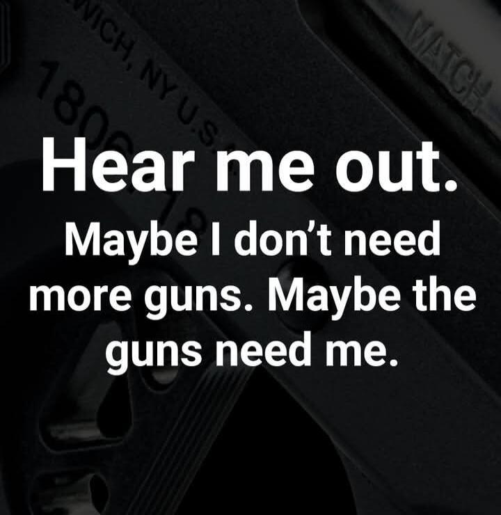 Hear me out. Maybe I don’t need more guns. Maybe the guns need me.