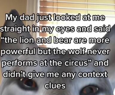 My dlbjust stralghty Iy GYES ane pUG P Ene Bear ars MEE powerful but thewolfinever performskat XS Ee P dldnvglve me anycontext d Iq lcues