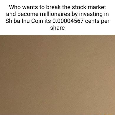 Who wants to break the stock market and become millionaires by investing in Shiba Inu Coin its 000004567 cents per share