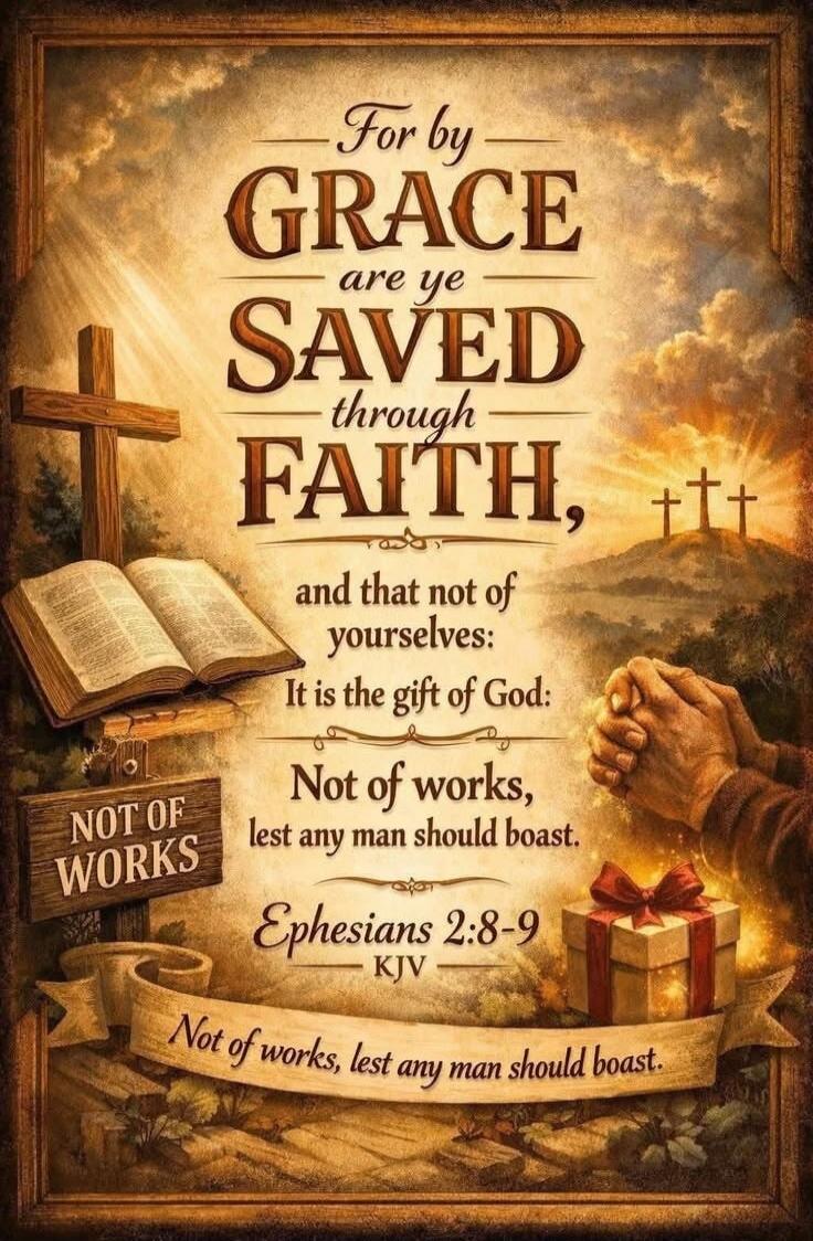 For by grace are ye saved through faith, and that not of yourselves: it is the gift of God: Not of works, lest any man should boast. Ephesians 2:8-9 KJV. Not of works, lest any man should boast.