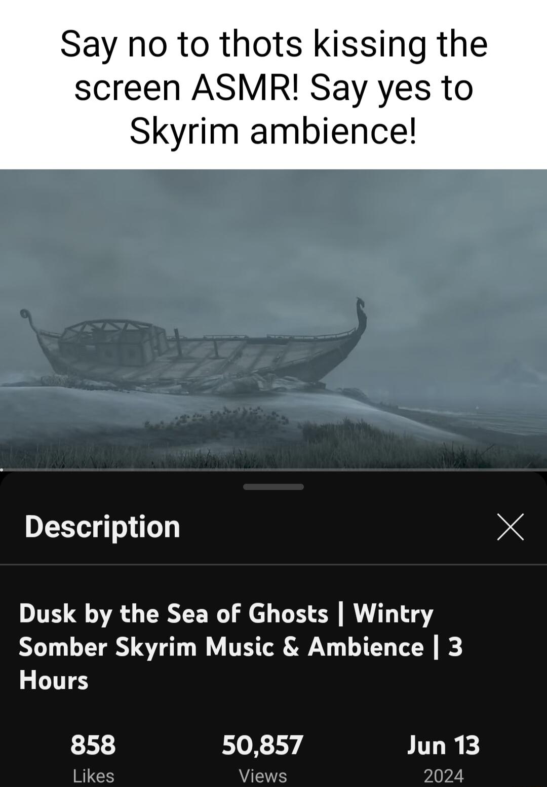 Say no to thots kissing the screen ASMR Say yes to Skyrim ambience Description X Dusk by the Sea of Ghosts Wintry Somber Skyrim Music Ambience 3 Hours t11 Lo X17 Jun13 Lik iew 2024