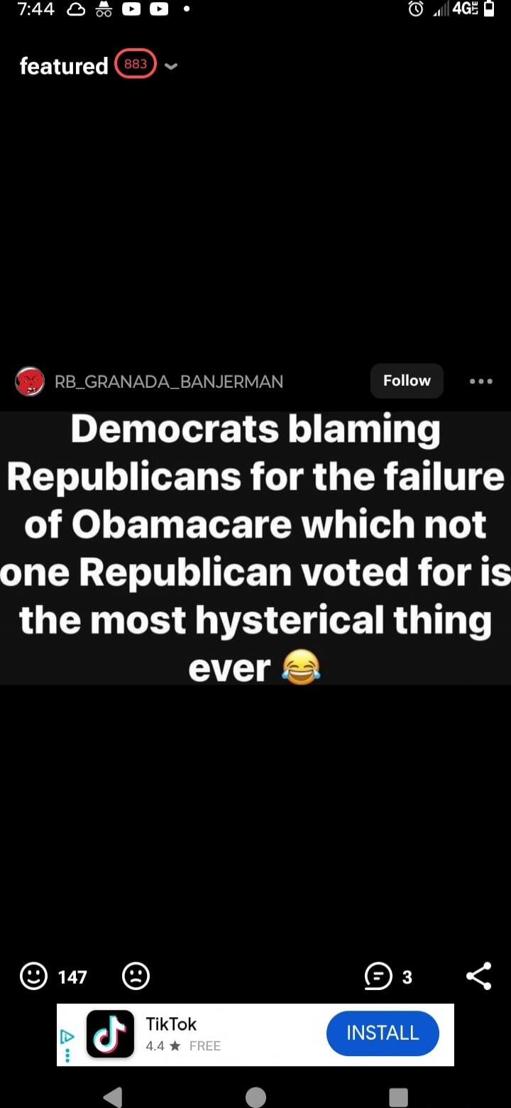 Democrats blaming Republicans for the failure of Obamacare which not one Republican voted for is the most hysterical thing ever 😂