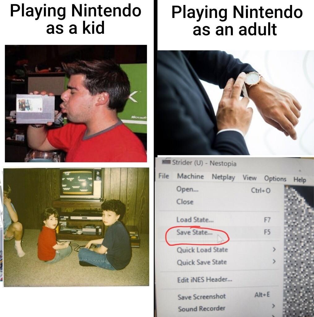 Playing Nintendo Playing Nintendo as a kid as an adult