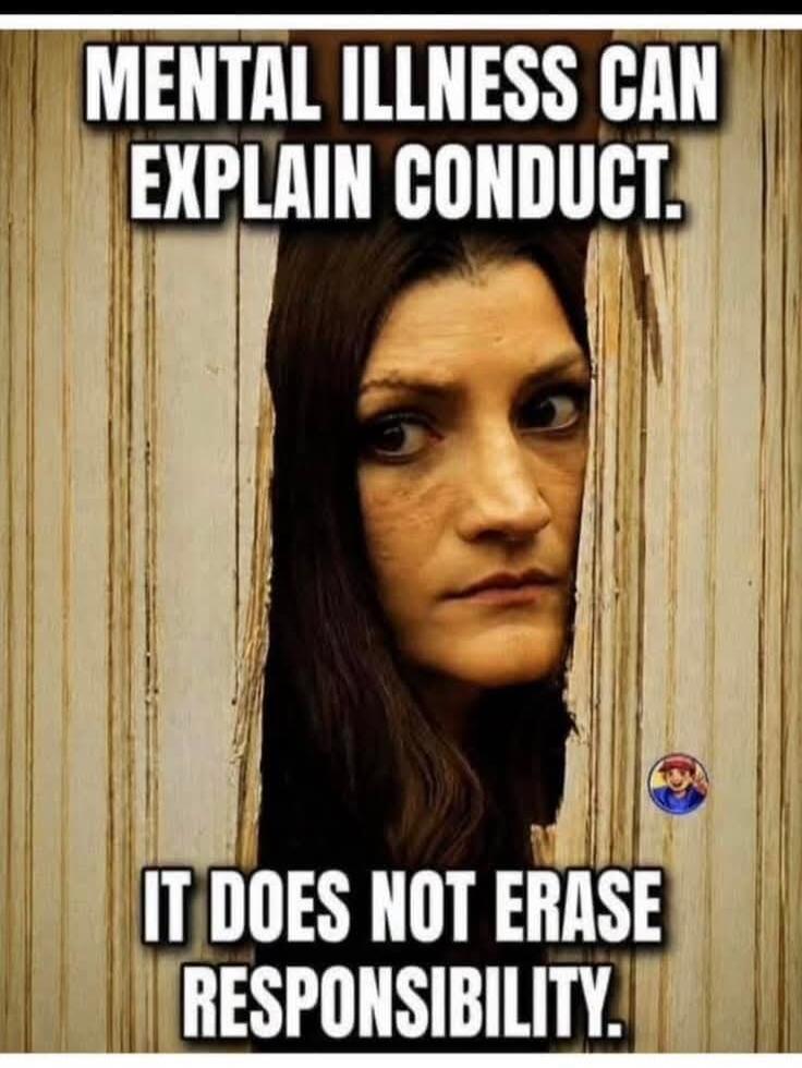 MENTAL ILLNESS CAN EXPLAIN CONDUCT. IT DOES NOT ERASE RESPONSIBILITY.