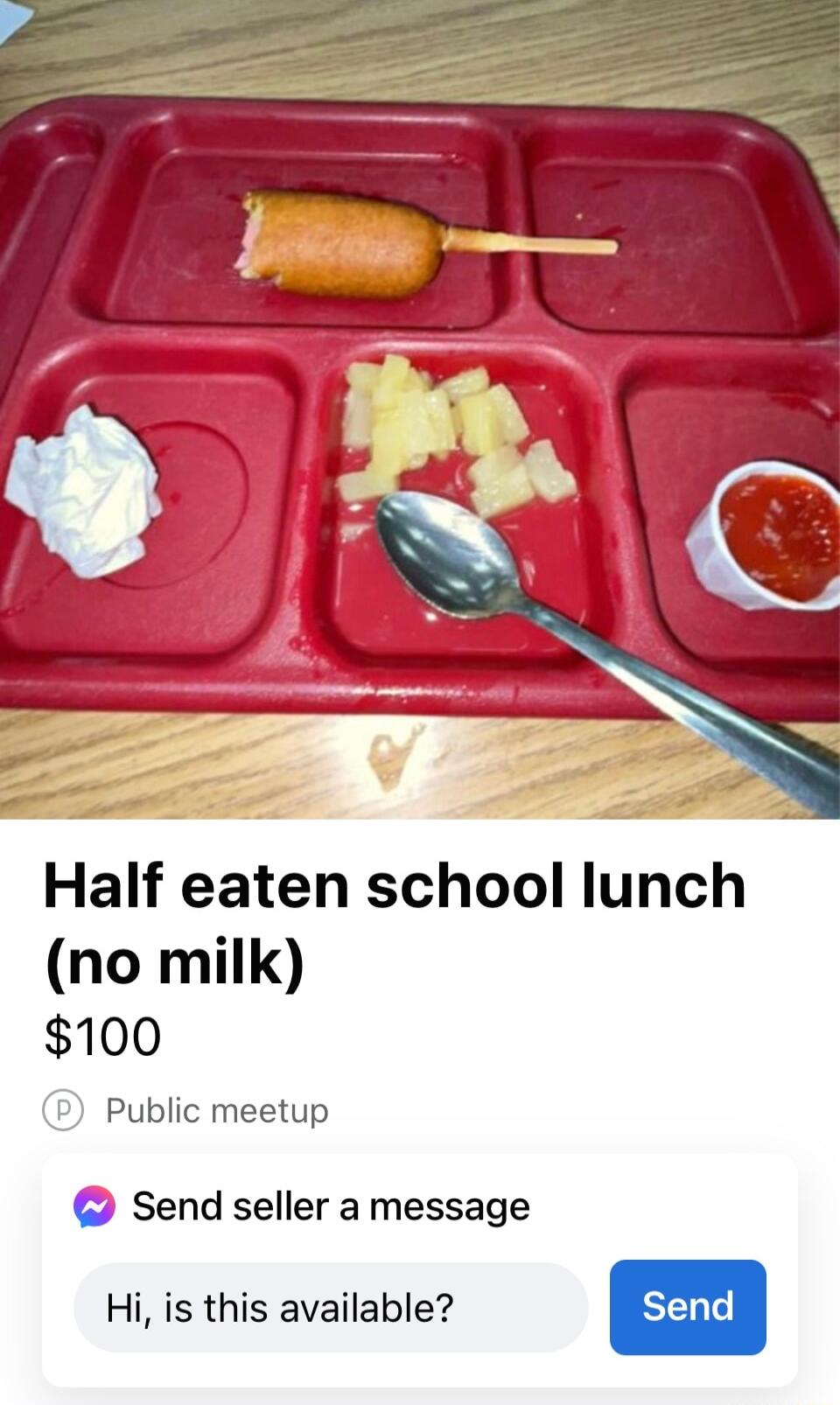 no milk 100 Public meetup Send seller amessage Hi is this available