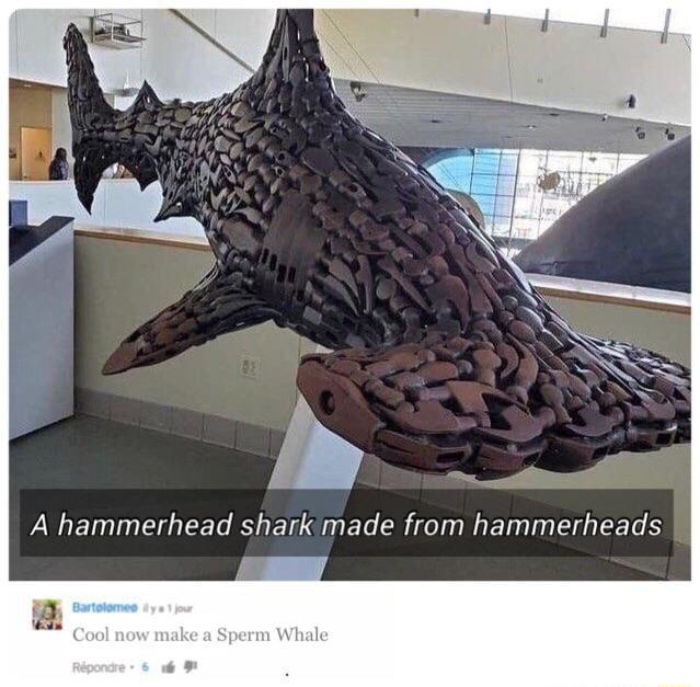 S A hammerhead shark made from hammerheads