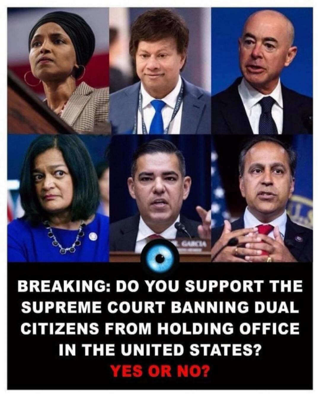 BREAKING: DO YOU SUPPORT THE SUPREME COURT BANNING DUAL CITIZENS FROM HOLDING OFFICE IN THE UNITED STATES? YES OR NO?