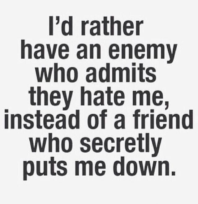 I'd rather have an enemy who admits they hate me, instead of a friend who secretly puts me down.