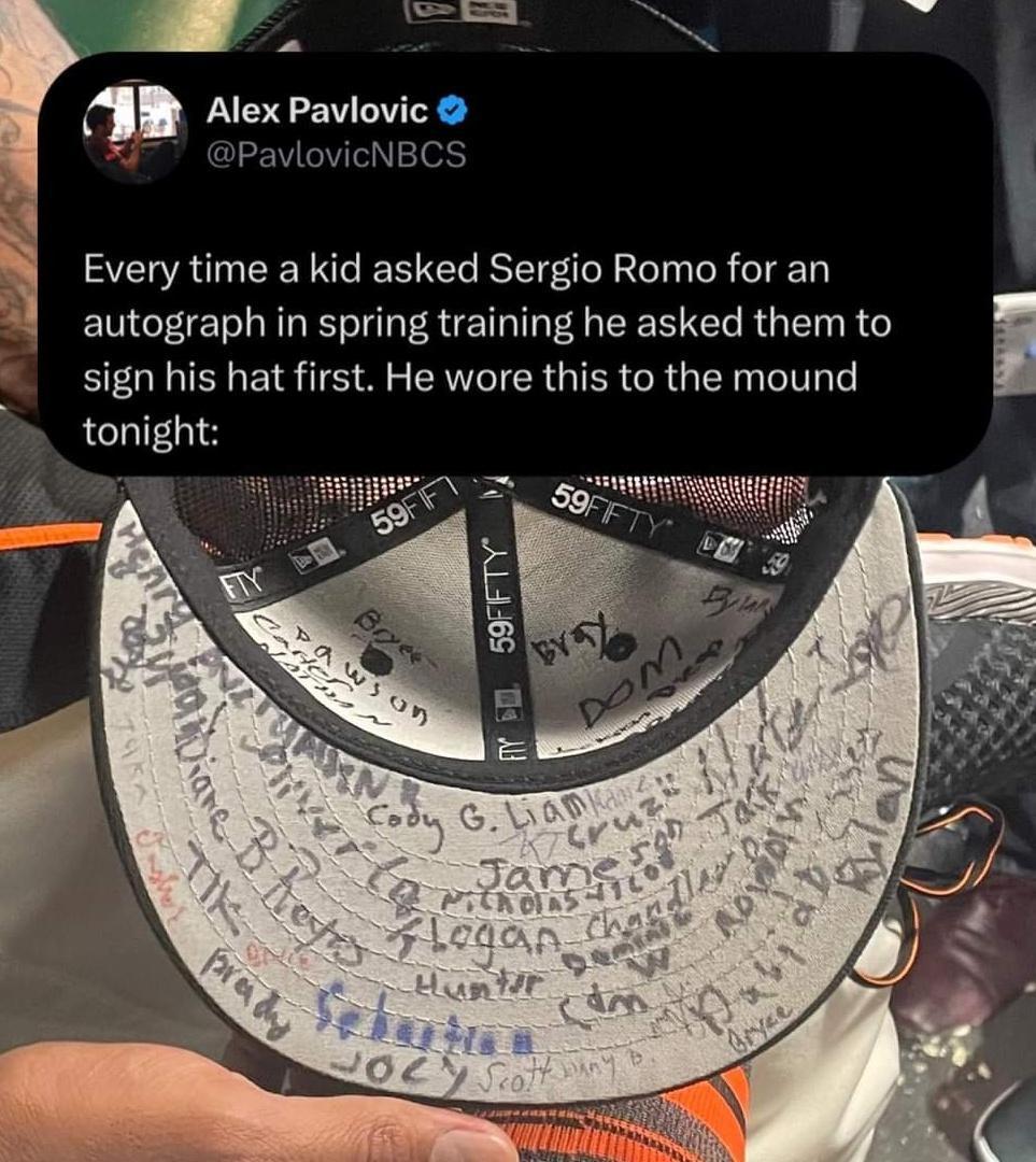 e k d Alex Pavlovi DPavlovicNBCS Every time a kid asked Sergio Romo for an autograph in spring training he asked them to sign his hat first He wore this to the mound tonight