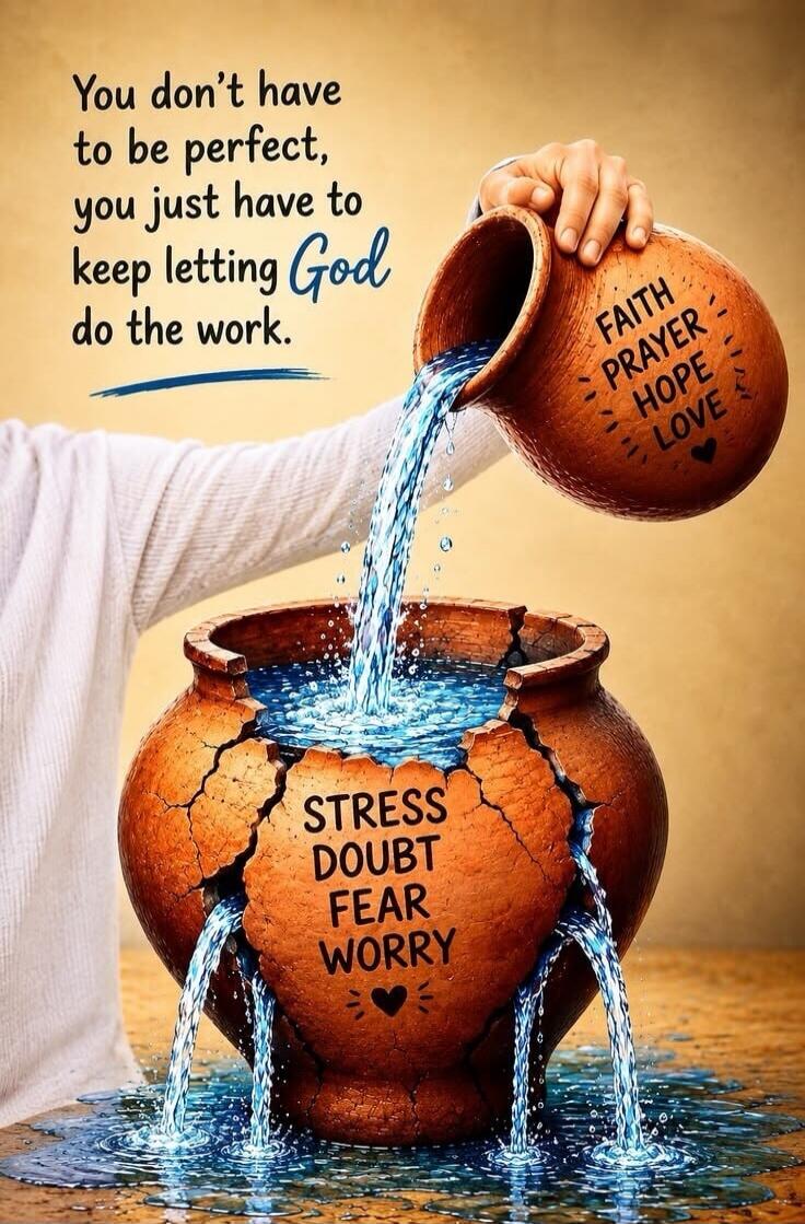You don't have to be perfect, you just have to keep letting God do the work. FAITH PRAYER HOPE LOVE STRESS DOUBT FEAR WORRY