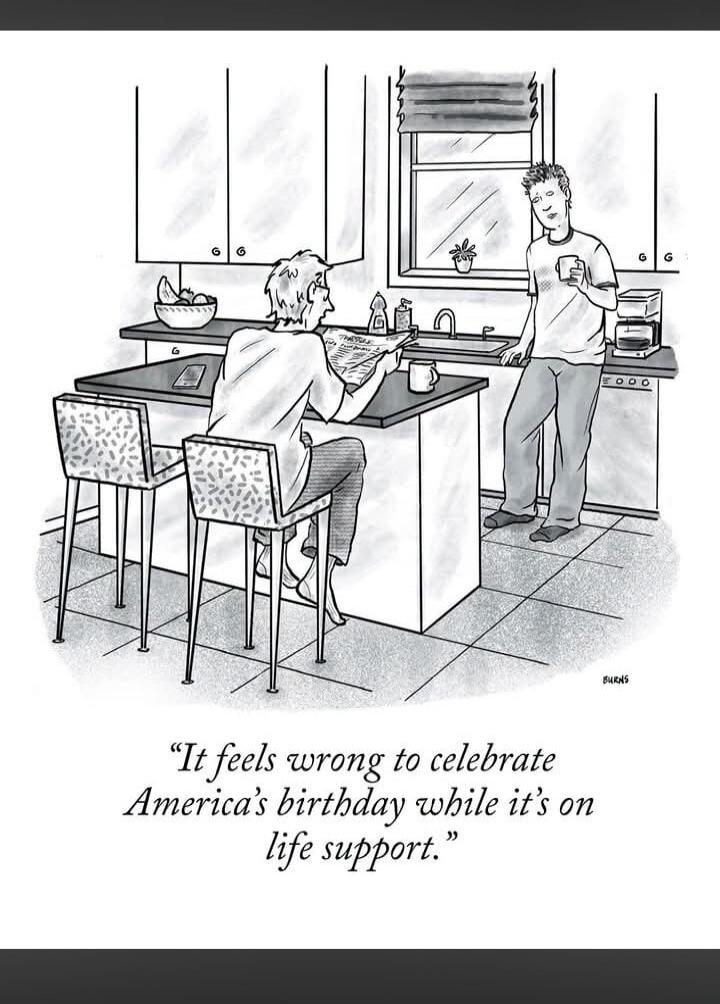 It feels wrong to celebrate America's birthday while it's on life support.