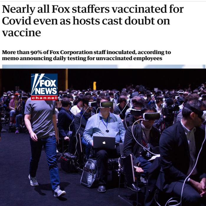 Nearly all Fox staffers vaccinated for Covid even as hosts cast doubt on vaccine More than 90 of Fox Corporation staff inoculated according to memo announcing daily testing for unvaccinated employees Zsox s JNEWS ooy T genanneiq x x