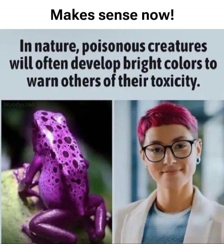 Makes sense now! In nature, poisonous creatures will often develop bright colors to warn others of their toxicity.