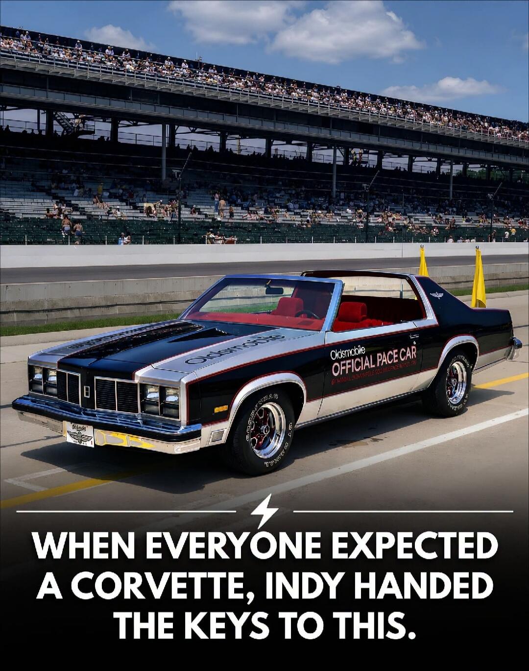 Oldsmobile OFFICIAL PACE CAR WHEN EVERYONE EXPECTED A CORVETTE, INDY HANDED THE KEYS TO THIS.