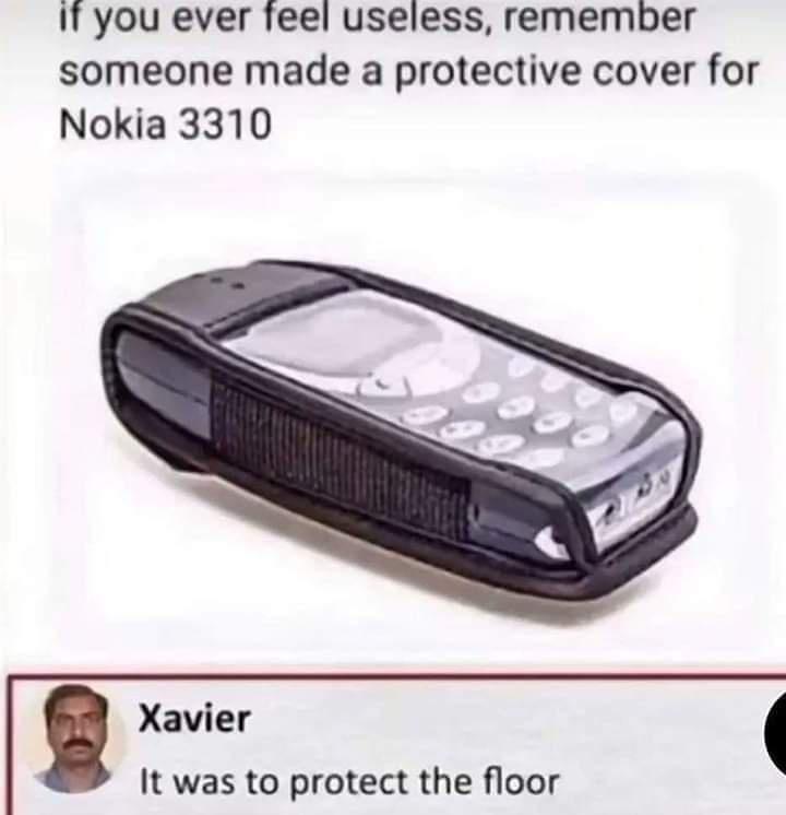 It you ever feel useless remember someone made a protective cover for Nokia 3310 Xavier It was to protect the floor