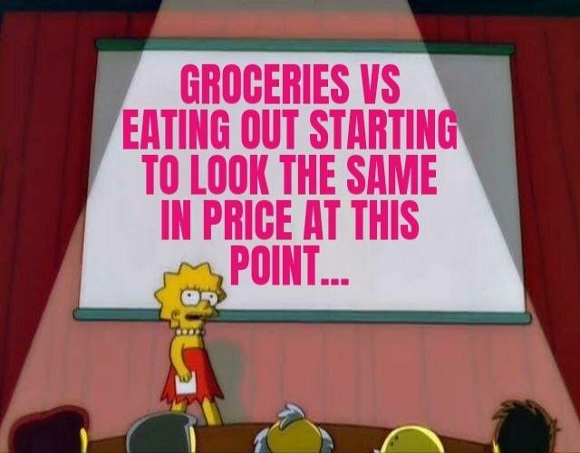 GROCERIES VS EATING OUT STARTINGS 10 LOOK THE SAME IN PRIGE AT THIS POINT