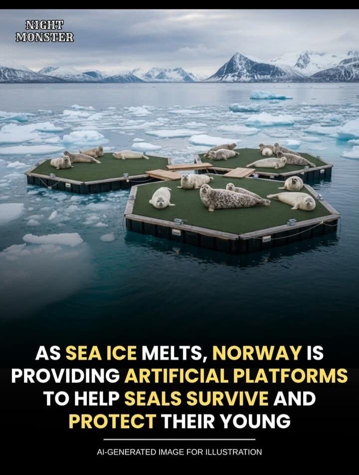 NIGHT MONSTER

AS SEA ICE MELTS, NORWAY IS PROVIDING ARTIFICIAL PLATFORMS TO HELP SEALS SURVIVE AND PROTECT THEIR YOUNG

AI-GENERATED IMAGE FOR ILLUSTRATION
