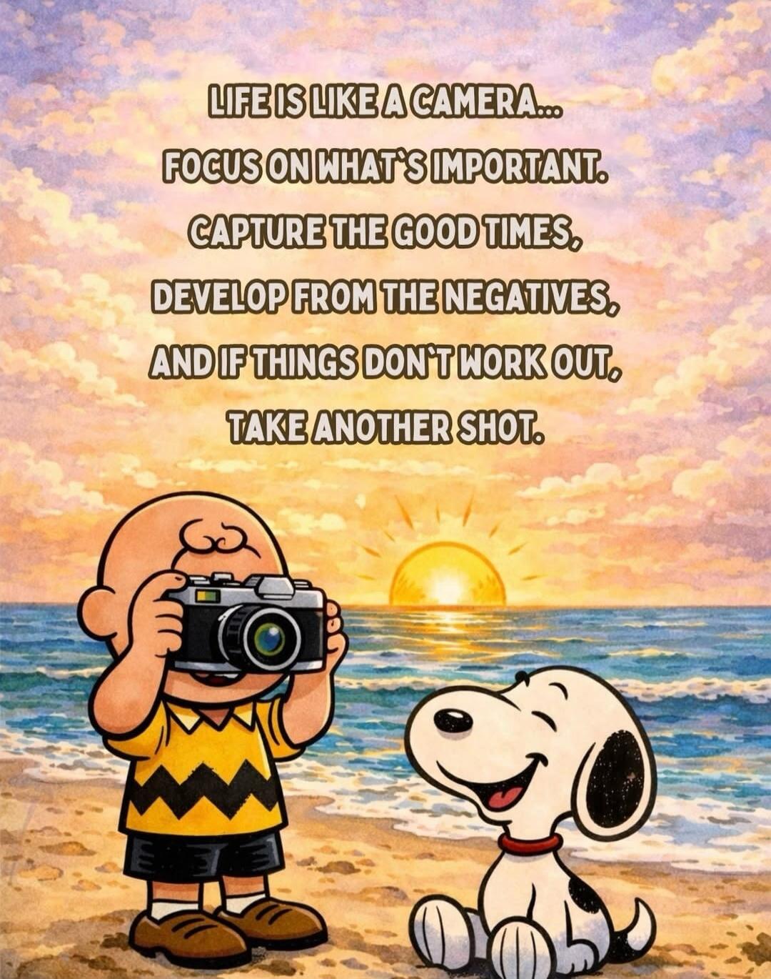 LIFE IS LIKE A CAMERA... FOCUS ON WHAT'S IMPORTANT. CAPTURE THE GOOD TIMES, DEVELOP FROM THE NEGATIVES, AND IF THINGS DON'T WORK OUT, TAKE ANOTHER SHOT.