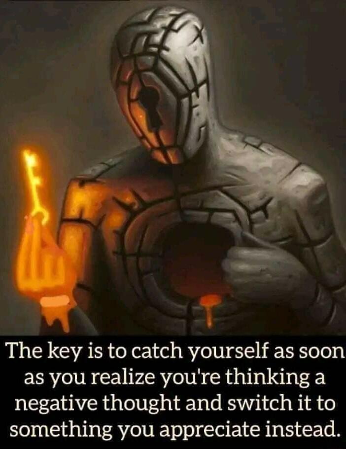 The key is to catch yourself as soon as you realize youre thinking a negative thought and switch it to something you appreciate instead