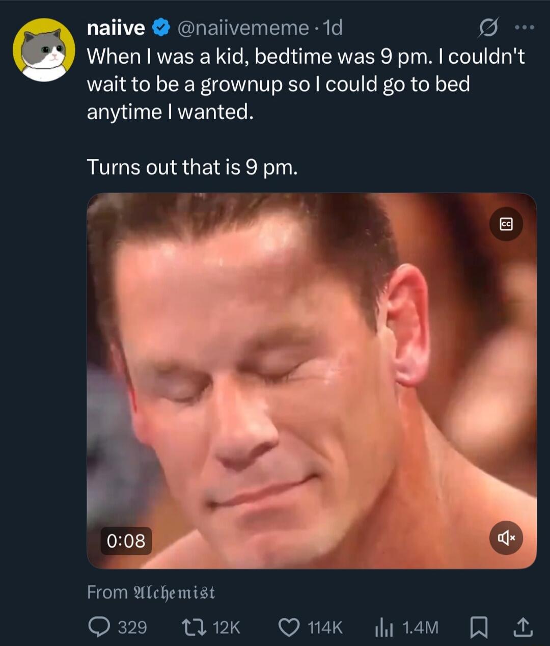 When I was a kid, bedtime was 9 pm. I couldn't wait to be a grownup so I could go to bed anytime I wanted.

Turns out that is 9 pm.