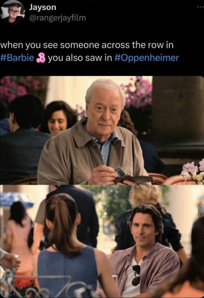 layson rangerjayfilm when you see someone across the row in Barbie you also saw in Oppenheimer